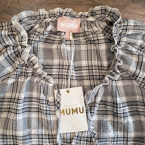 NWT Show Me Your MuMu Long Sleeve Plaid Mini Birdie Dress Size Large - Picture 7 of 13
